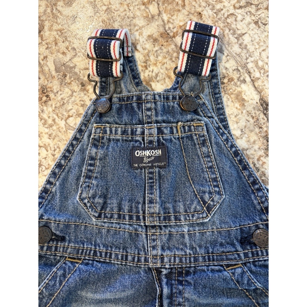OshKosh B'gosh Vintage Blue Denim 100% Cotton Sleeveless Overall One-Piece 6 M - Picture 3 of 8